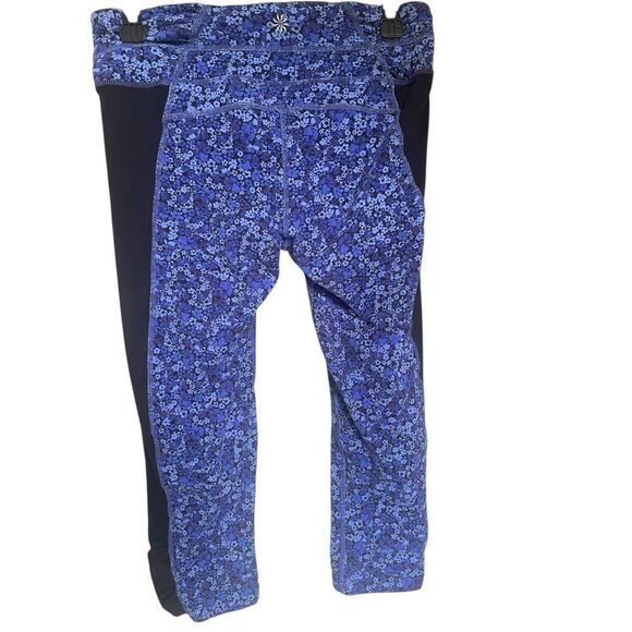 Athleta Cropped Leggings purple/ Black Floral M Yoga Sports Gym Running - Picture 4 of 11